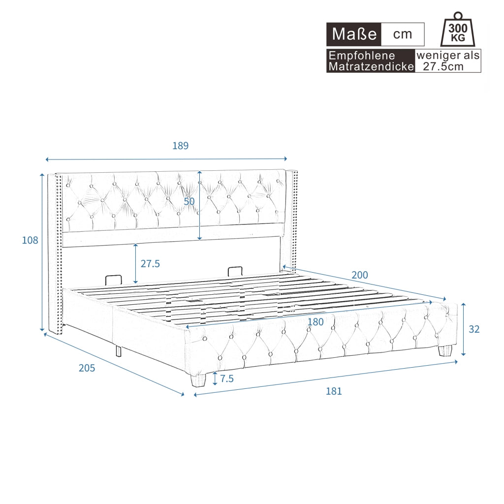 letto imbottito velluto beige 180 x 200 cm
