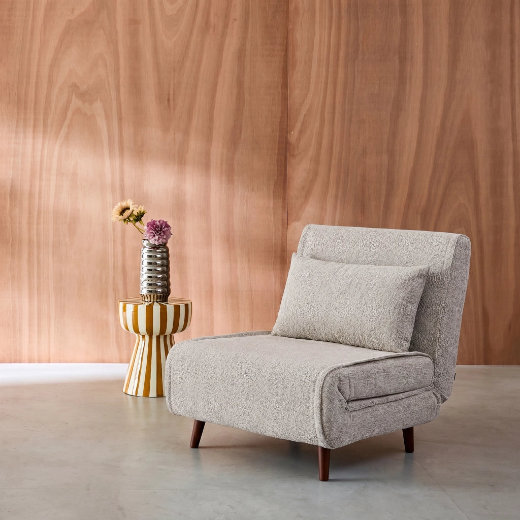 Poltrona letto convertibile in tessuto ciniglia, beige