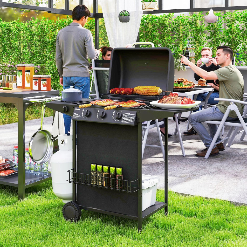 Barbecue a Gas 4 Bruciatori con Coperchio e Termometro ¨C zephmum ¨C Nero 108x54x97 cm