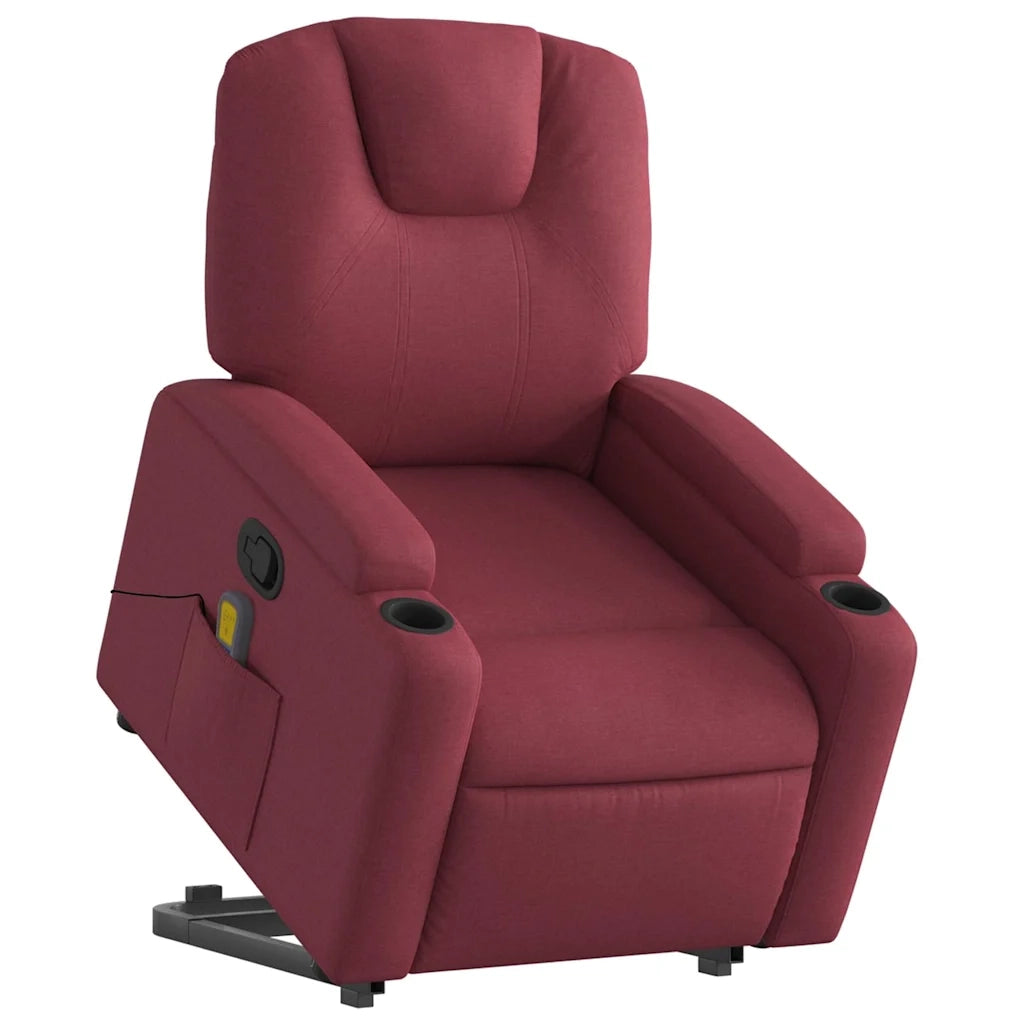Poltrona | Sedia Relax Alzapersona Massaggio Reclinabile Rosso Vino Tessuto