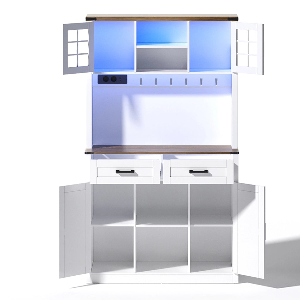 Mobile Bar con LED e Prese, Buffet Cucina con Cassetti e Ripiani ¨C MINIMAL ¨C Bianco