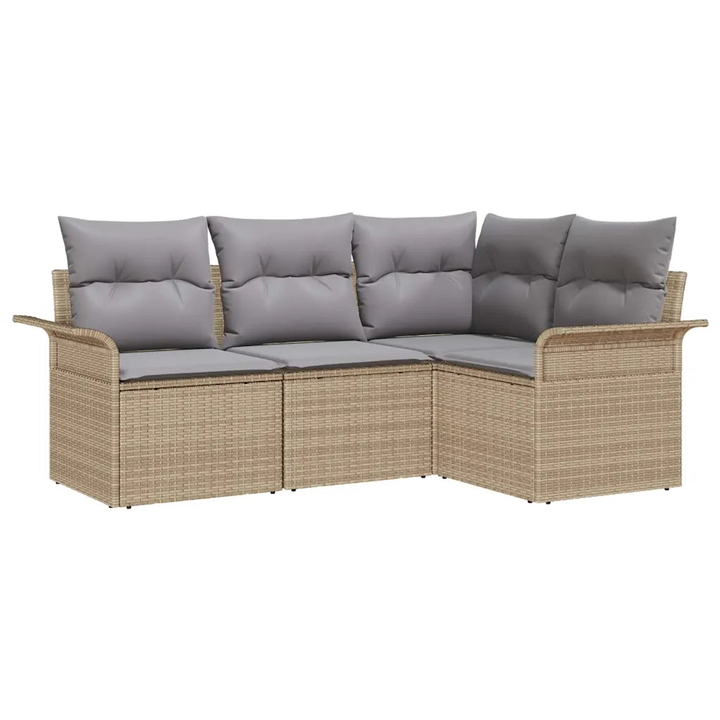 Set Divano da Giardino con cuscino 4 pcs Beige polyrattan