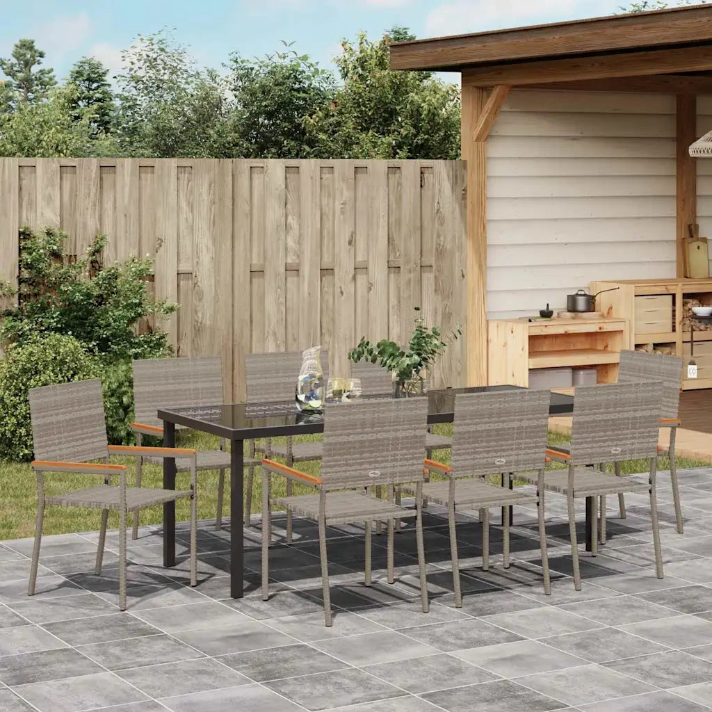 Set da Pranzo per Giardino con cuscino 9 pcs Grigio polyrattan 3379715