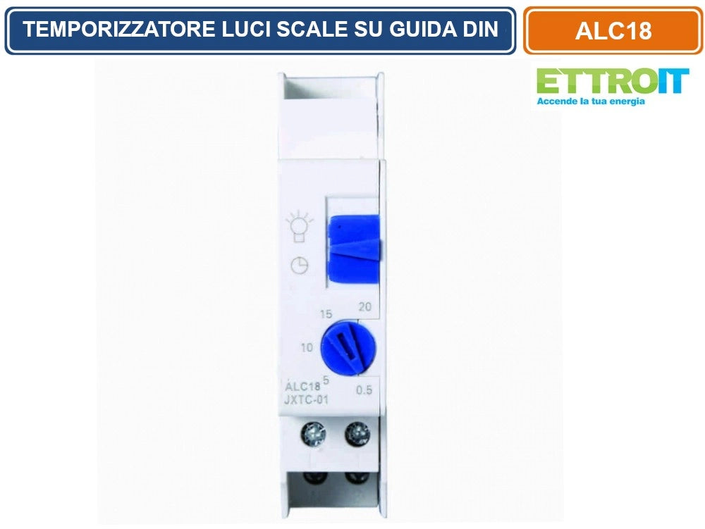 ETTROIT - INTERRUTTORE TEMPORIZZATORE LUCI SCALE ELETTRONICO 1M MONTAGGIO SU BARRA DIN 16A