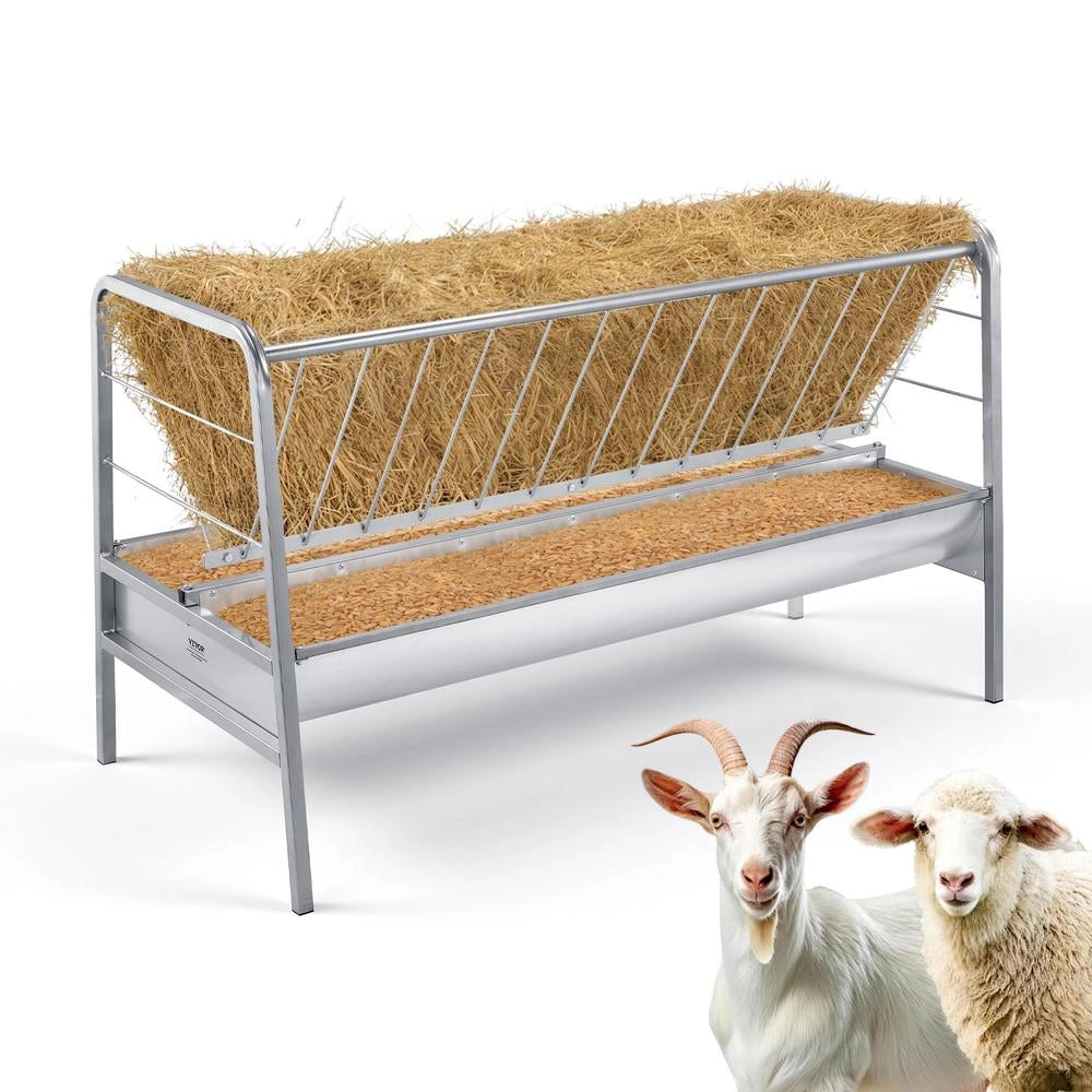 Mangiatoia per Fieno e Cereali T1097 da 246L+105L in Acciaio Zincato, Rastrelliera Robusta per Cavalli Capre Pecore, Argento