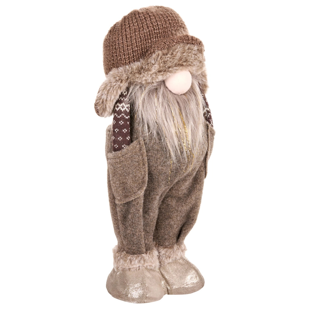 Set di 2 statuine decorative natalizie a forma di gnomi marroni in tessuto fatte a mano