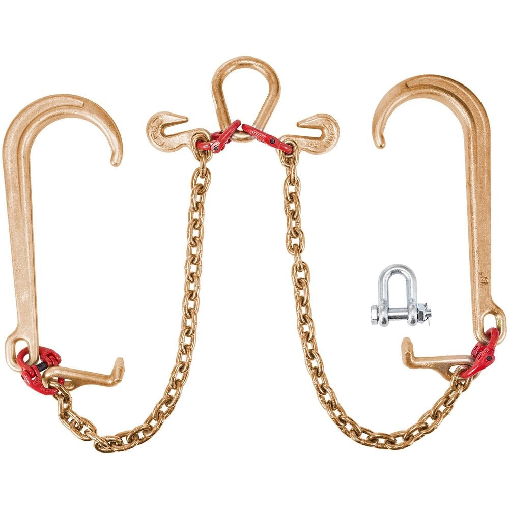 Briglia con Catena a V a 2 Bracci G80 in Acciaio Legato 7,9 mm x 61 cm con Ganci a J e Ganci a T Portata 4,2 t Robusta per Officina e Traino