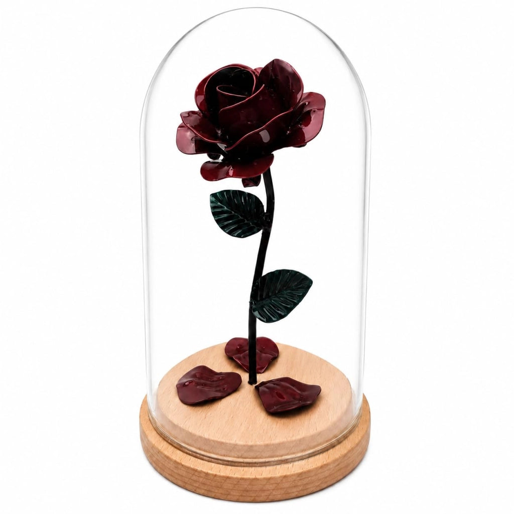 Rosa di ferro eterna, sotto una cupola di vetro, 20 cm, realizzata a mano