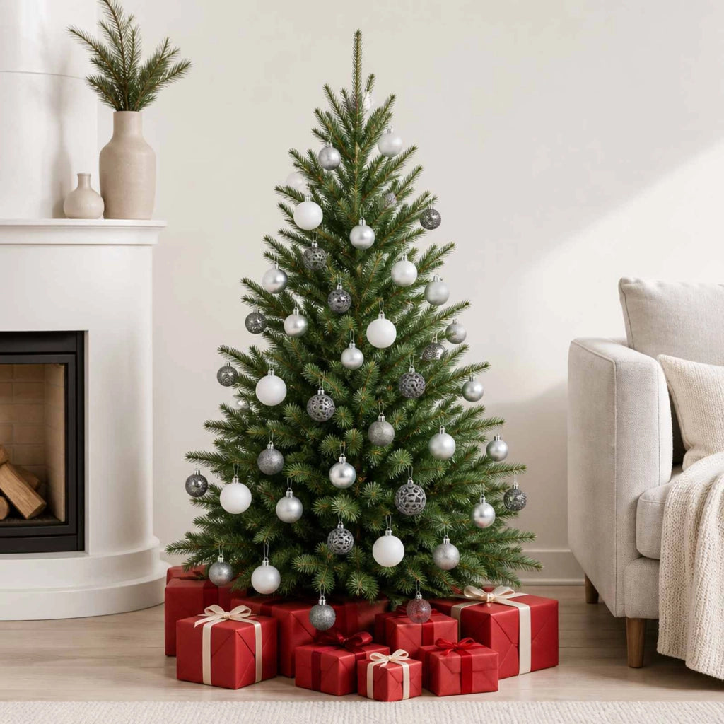 Set Palline di Natale 100 pz 3/4/6 cm Bianco/Grigio 245717