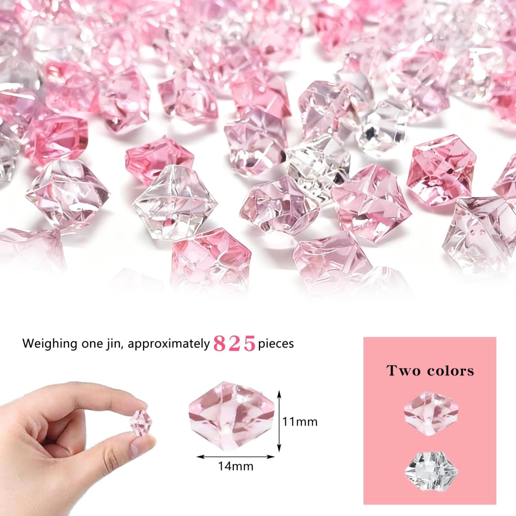 Ghiaccioli decorativi in acrilico, 500 g, trasparenti e rosa, dimensioni 1,4 x 1,1 cm