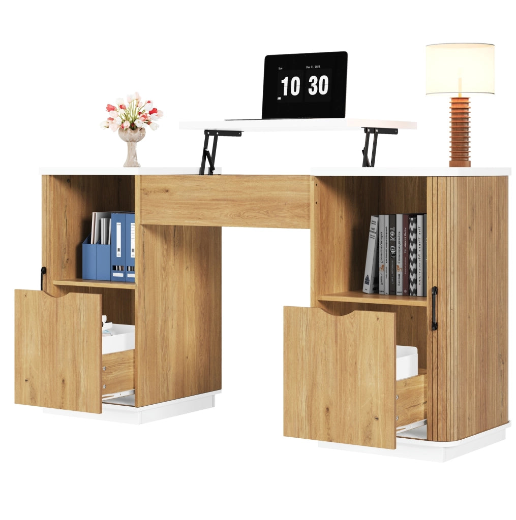 Set ufficio bianco e rovere con scrivania da 140 cm e archivio