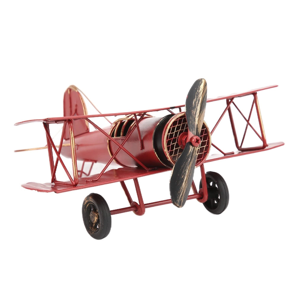 Modello in metallo di un aereo biplano d'epoca, colore rosso, 19 cm