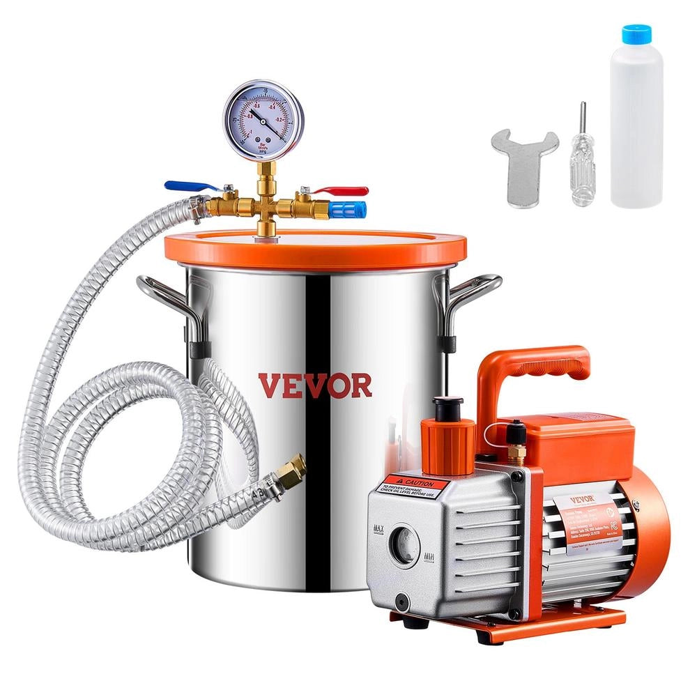 Kit Camera a Vuoto 11,36L in Acciaio Inox con Pompa Monostadio 3,5 CFM VP125 per Degasaggio Resina e Silicone Fai da Te