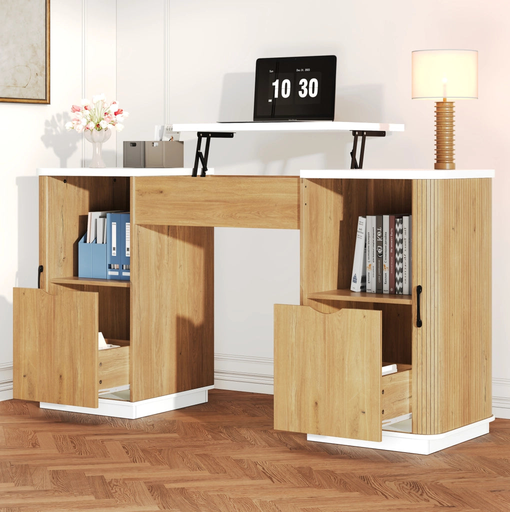 Set da ufficio con scrivania e armadio portadocumenti bianco e rovere