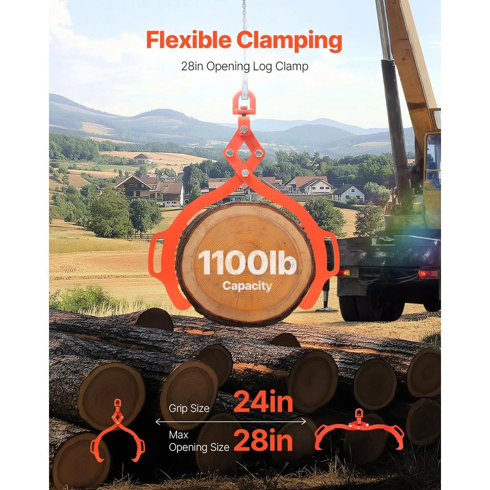 Pinza di Sollevamento Pietre e Tronchi SC28 in Acciaio 45# Apertura 710 mm Carico 500 kg a 2 Artigli Girevole Robusta per Cantiere