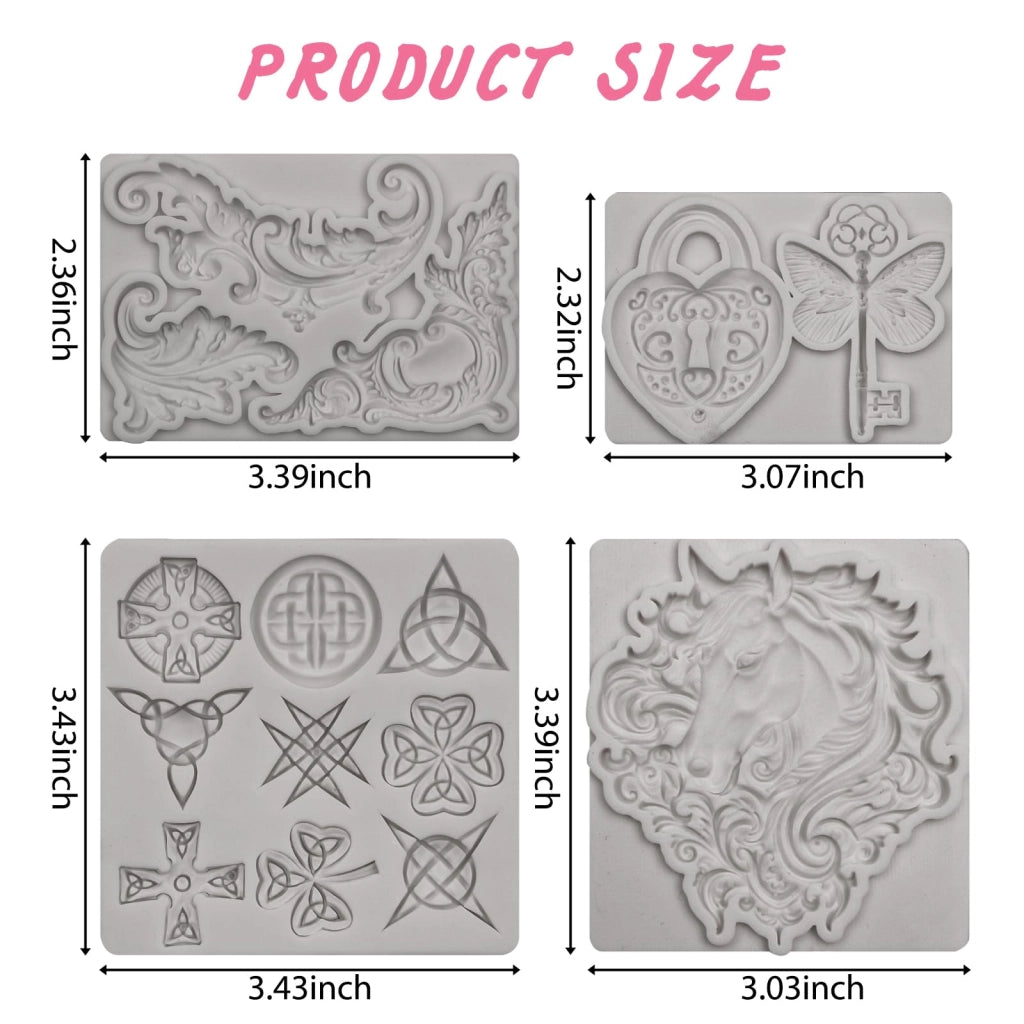 Stampo in silicone a forma di testa di cavallo, stile barocco, dimensioni 20x17x0,6 cm, privo di BPA, colore grigio