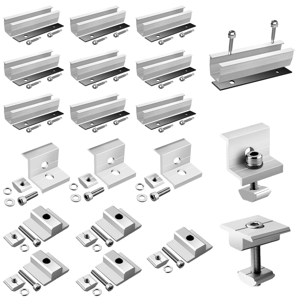 Kit di montaggio solare: 10 guide da 12 cm, morsetti per telai da 30/35 mm