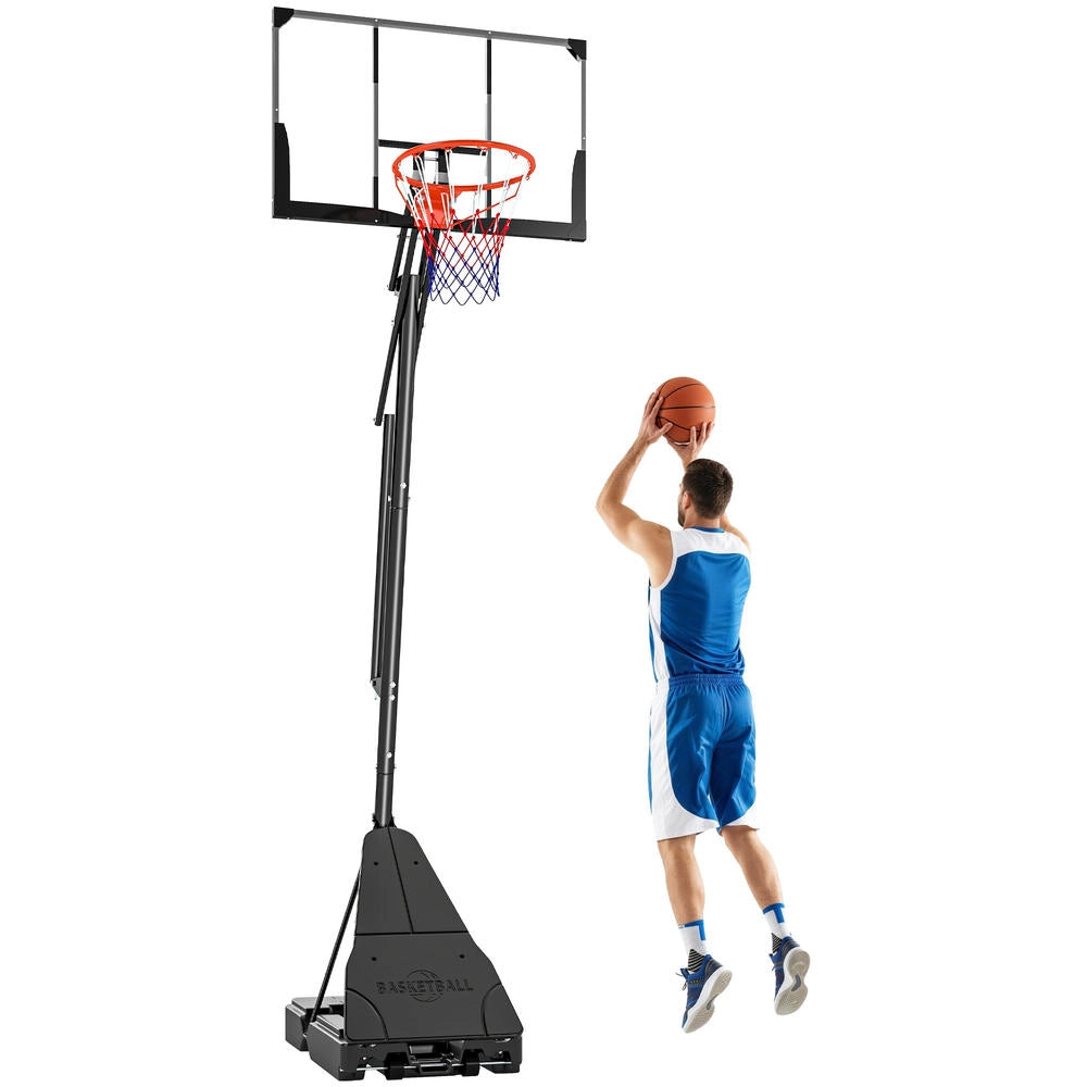 Canestro da basket regolabile per esterni con base riempibile in acciaio, PE e PC, robusto per giardino, 120x120x245-305 cm