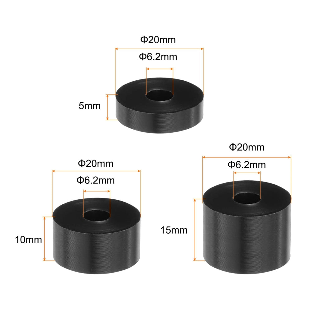 Boccole in nylon per colletto, 12 pezzi, 3 dimensioni, diametro interno 6,2 mm x diametro esterno 20 mm, colore nero