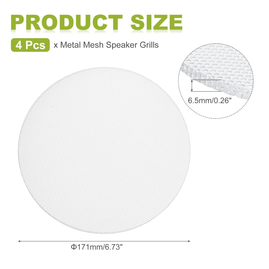 Set di 4 griglie per altoparlanti, diametro 171 mm, colore bianco, in metallo, per auto e sistemi home cinema