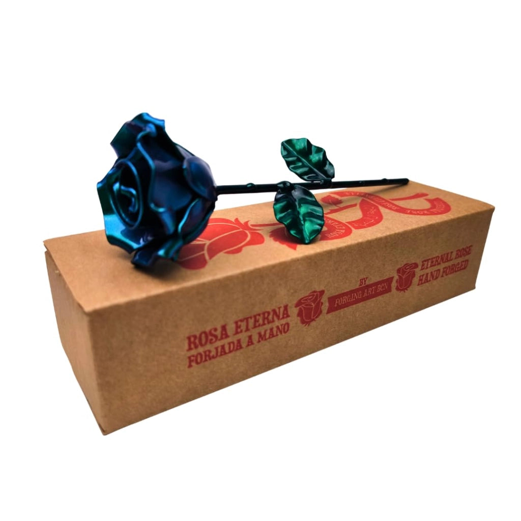 Rosa in ferro battuto, verde-blu-ciano, 21 cm, fiore artificiale