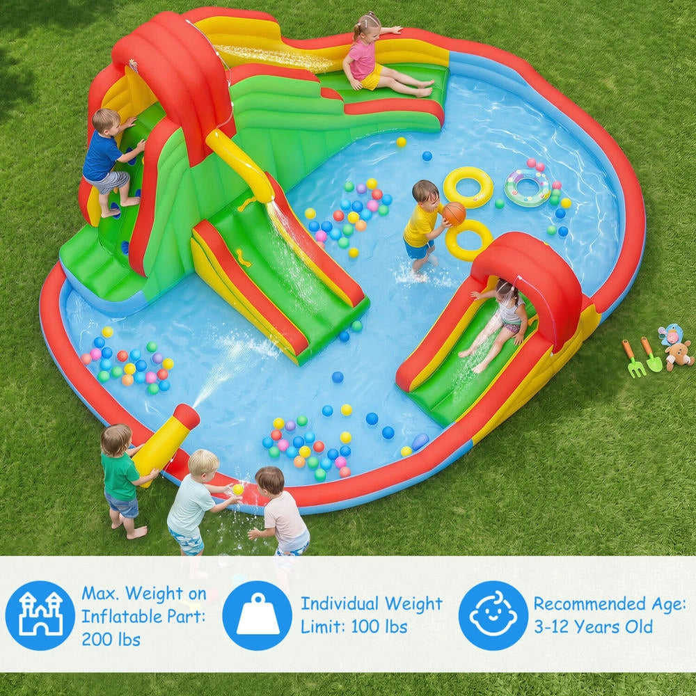 Parco giochi acquatico gonfiabile per bambini con vasca spruzzi, 3 scivoli, parete da arrampicata, tessuto 420D, per giardino, senza soffiatore