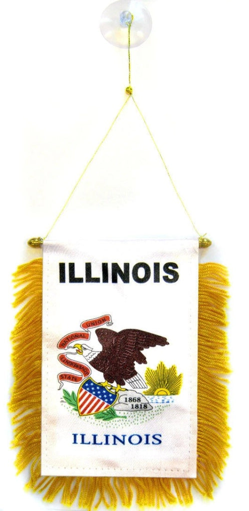 Bandiera dell'Illinois, 15x10 cm, in poliestere 100D, con ventosa
