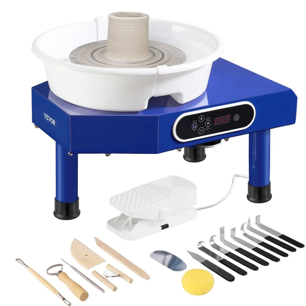 Tornio per Ceramica Elettrico 350W 25 cm con Pedale e Schermo LCD per Fai da Te e Modellazione Argilla 60-300 giri/min