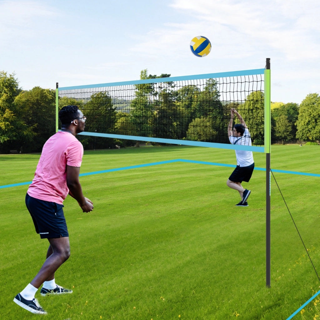 Rete da pallavolo e pali in metallo sistema di rete pesante con pali regolabili in altezza, Set da pallavolo per esterni Blu