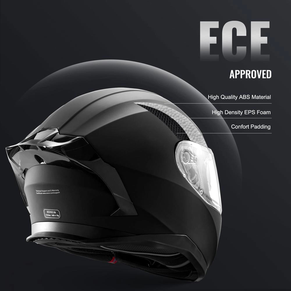 Casco da Moto Integrale WLT-169 in ABS Nero con Slot Bluetooth e Doppia Lente, Casco Motocross Resistente Taglia M 57-58 cm