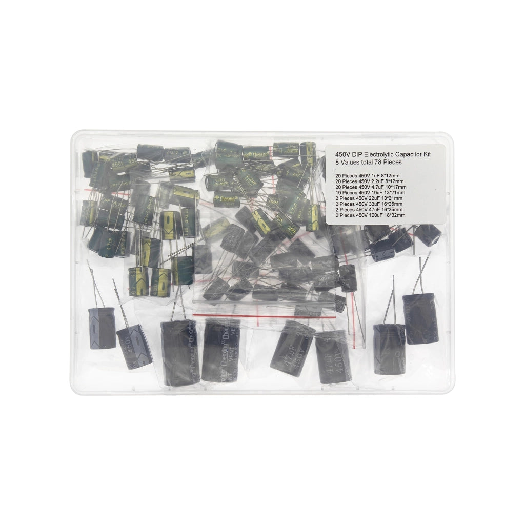 Set di condensatori elettrolitici DIP, 78 pezzi, 450 V, 8 valori diversi