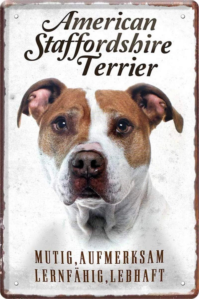 Targa in metallo con scritta, raffigurante un American Staffordshire Terrier, dimensioni 20x30 cm