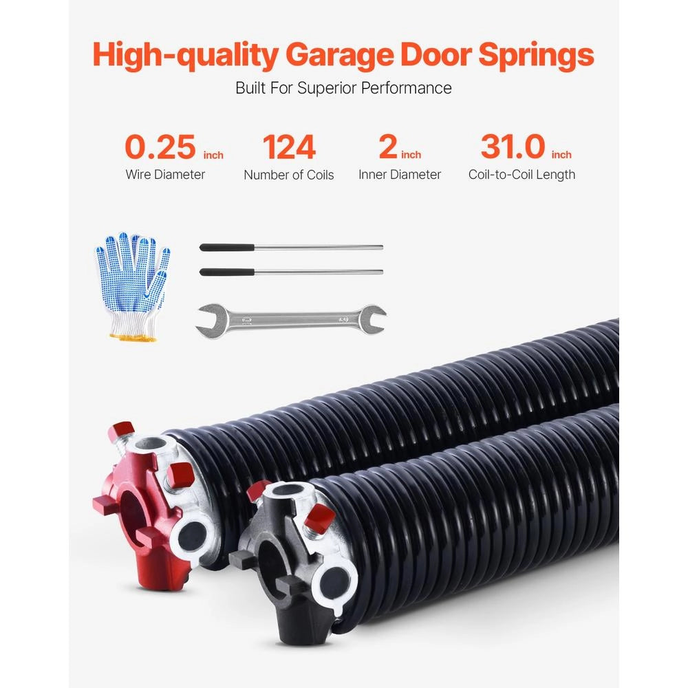 Coppia di molle di torsione per porta da garage 6,35 x 50,8 x 787 mm, in acciaio nero 16000 cicli con barre avvolgimento e accessori