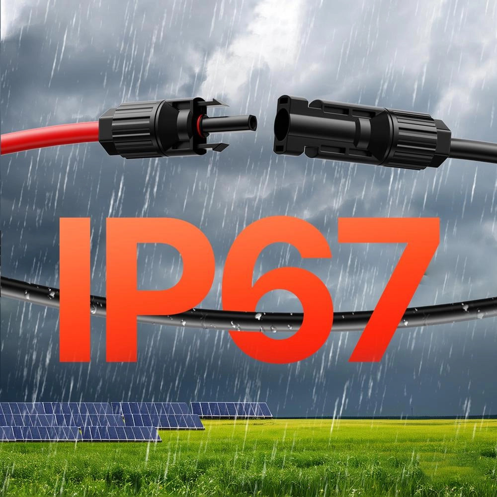 2 Pezzi Cavi di Prolunga per Pannello Solare 6,1 m 10 AWG 6 mm² in Rame e XLPE IP67 Resistente per Impianti Fotovoltaici