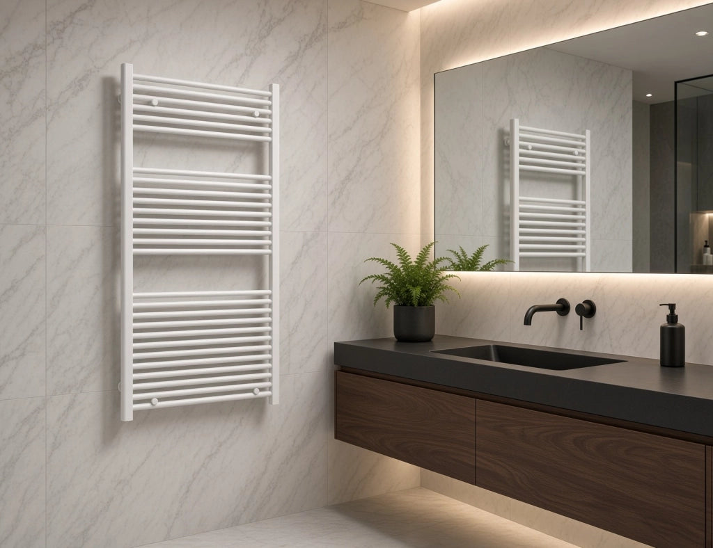 Scaldasalviette termoarredo 180x50 cm (int.45) bianco da bagno tubi dritti MICHALI
