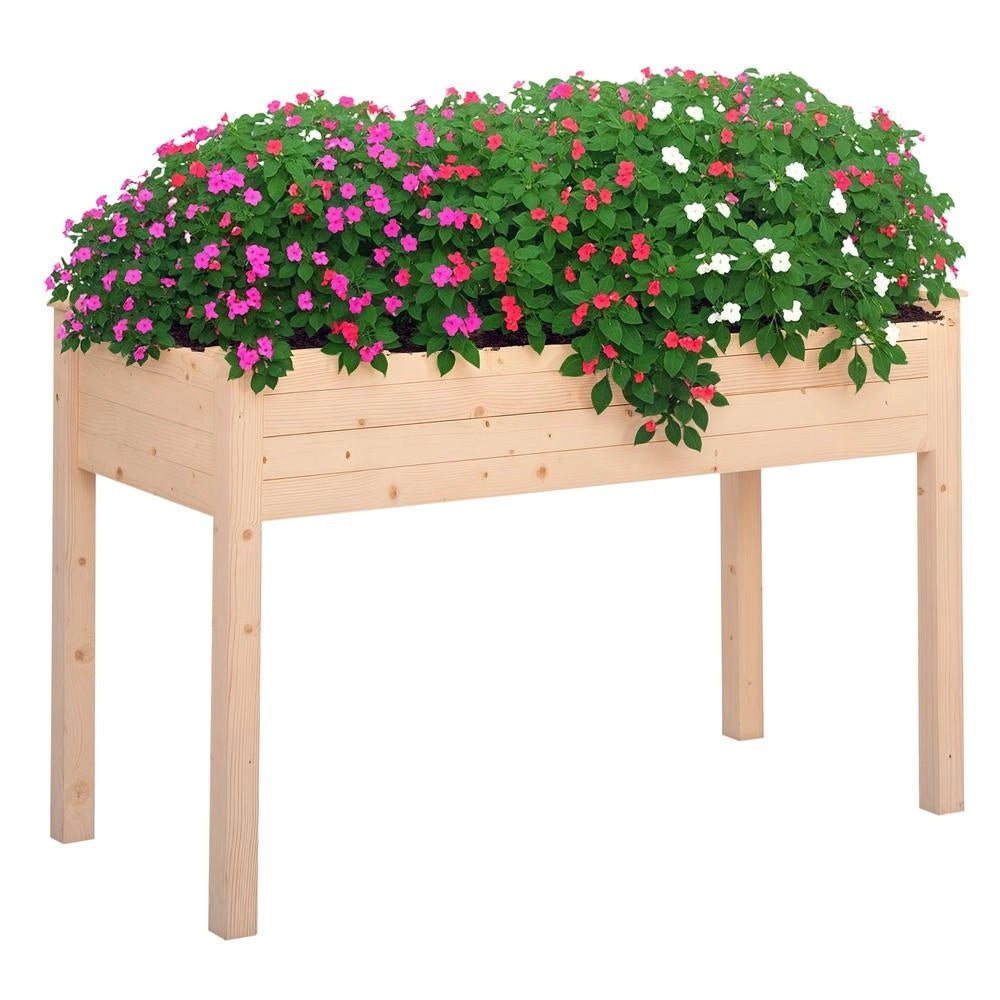 Letto per orto rialzato in legno con fodera in tessuto fioriera da esterno tavolo da giardino 122.5x56.5x76cm