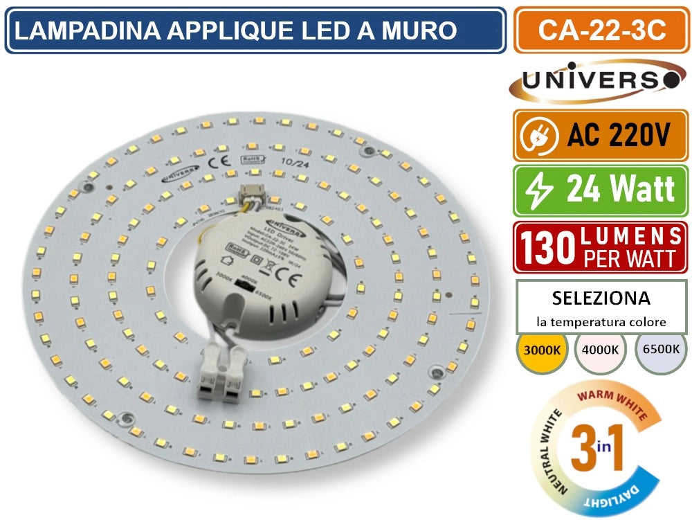 CIRCOLINA MAGNETICA NEON LED PIASTRA DISCO ANELLO PLAFONIERA CIRCOLARE LAMPADA T9 G10Q 24W Ø19CM COLORE LUCE SELEZIONABILE CCT 3IN1 3000K - 4000K -6500K