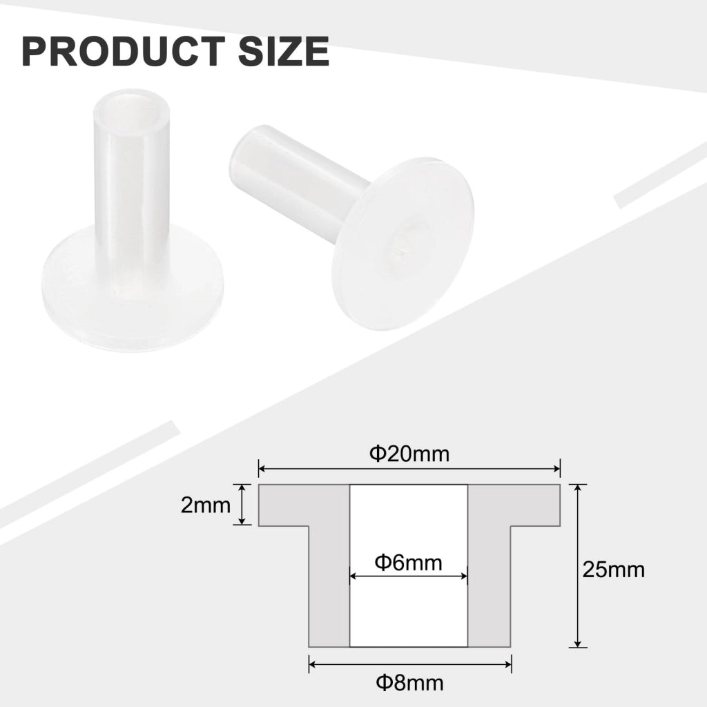 12 boccole filettate in plastica, diametro interno 6 mm, diametro esterno 8 mm, lunghezza 25 mm, in nylon