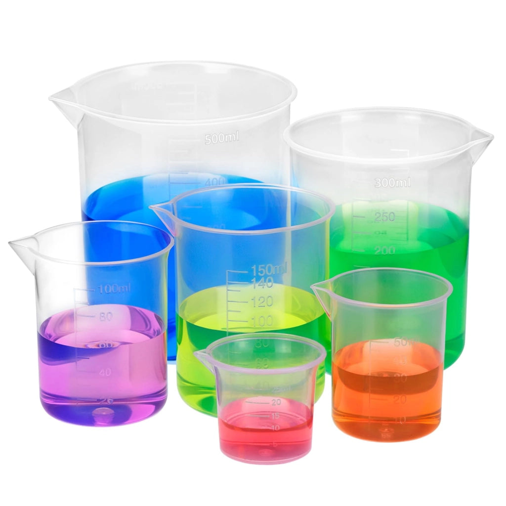 6 misurini in plastica con scala graduata, da 25 a 500 ml