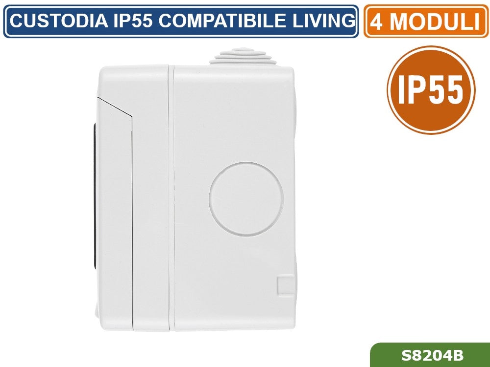 CUSTODIA CONTENITORE DA PARETE IDROBOX 4 MODULI IP55 COMPATIBILE SERIE BTICINO LIVING