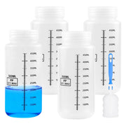 Set di 4 flaconi in PP da 500 ml, con collo largo, adatti per uso in laboratorio, trasparenti