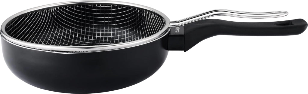 Friggitrice elettrica in alluminio, diametro 24 cm, capacità 3,3 litri, con rivestimento antiaderente, adatta per piani cottura a induzione, con coperchio