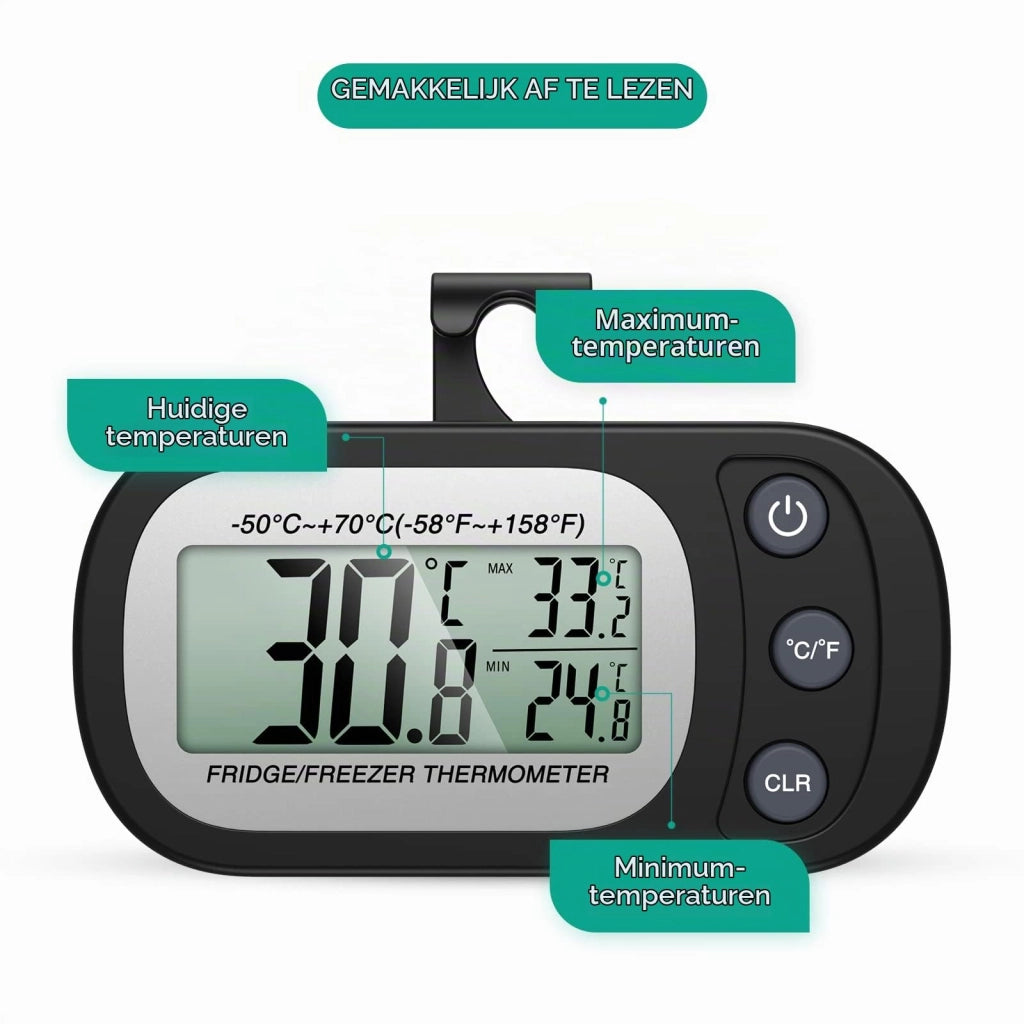 Termometro digitale per frigorifero, 2 pezzi, magnetico, con indicazione di temperatura massima e minima, colore nero