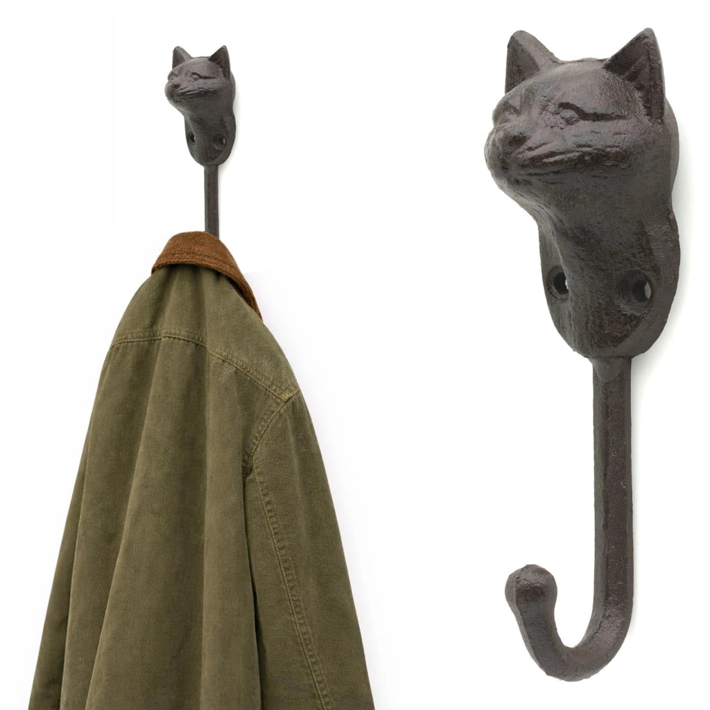 Ganci a muro a forma di gatto, in ghisa, stile rustico, dimensioni 16x5x4 cm, 1 gancio