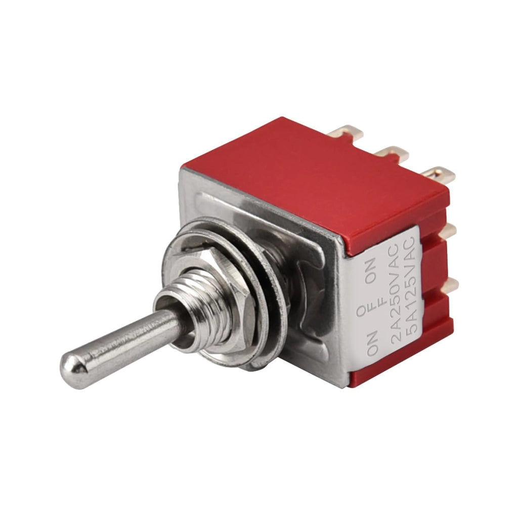 Interruttore a levetta 3PDT, posizione ON-OFF-ON, 2A 250V, 6A 125V, confezione da 2 pezzi.