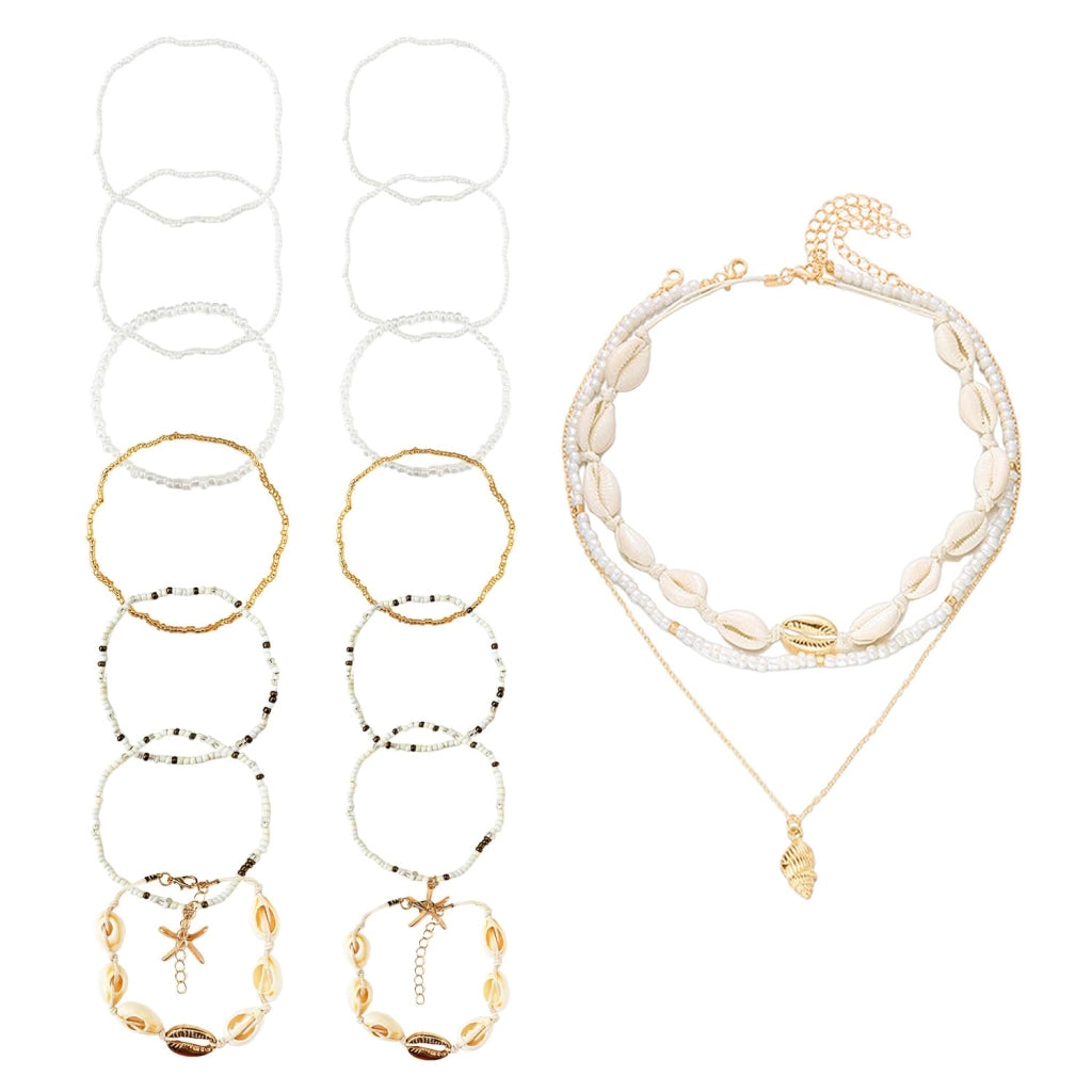 Set di accessori a forma di conchiglia, 15 pezzi, lavorati a mano, in plastica/resina, colore bianco