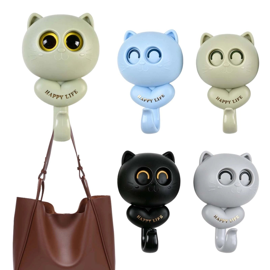 4 ganci adesivi a forma di gatto per il muro, dimensioni 10,5x6x4,5 cm, capacità di carico 2,5 kg