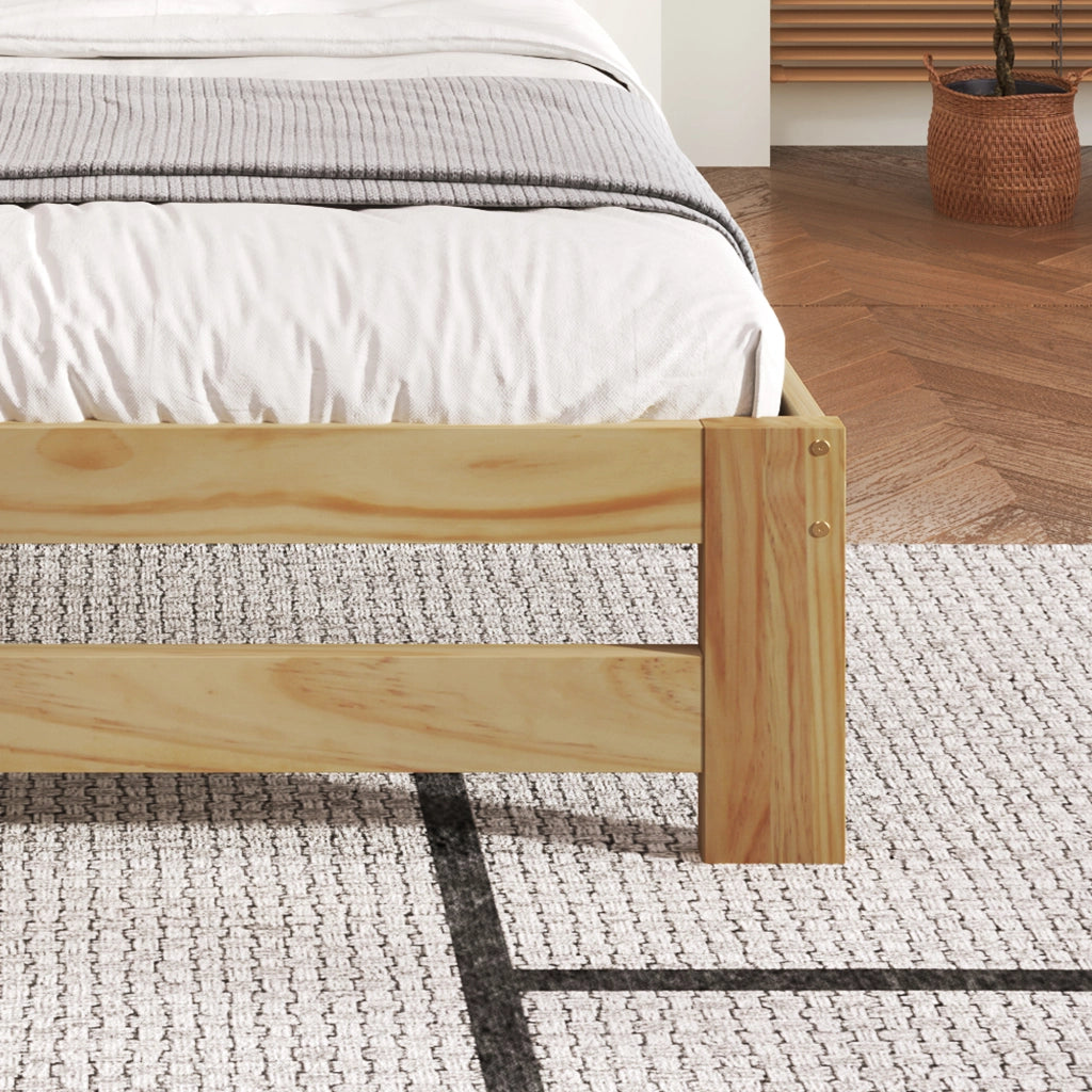 Letto singolo futon 90 × 200 cm con testiera e rete a doghe in legno color naturale con piede centrale