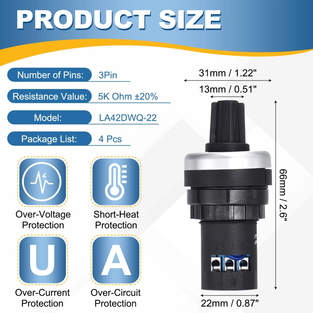Potenziometro rotativo da 5 K Ohm, 13 mm, confezione da 4 pezzi