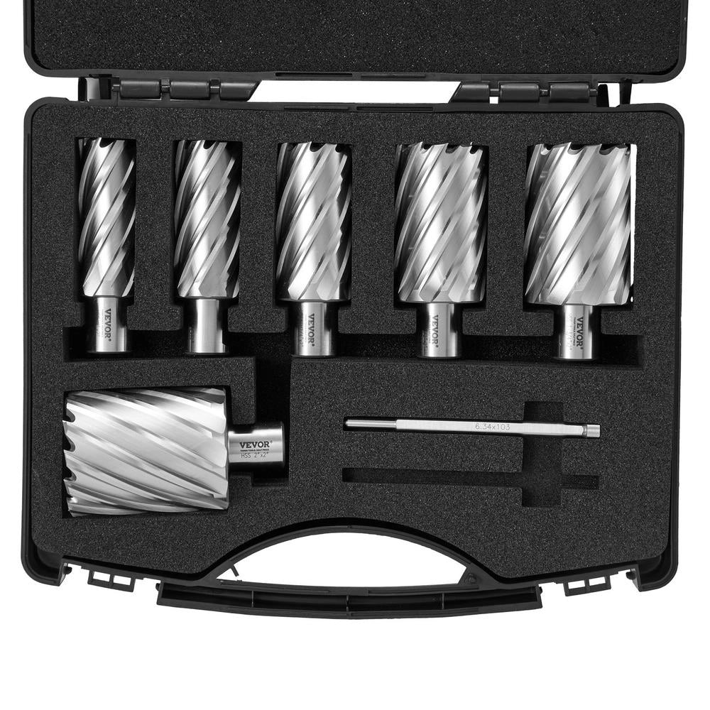 Set 6 Frese a Corona Carotatrici HSS M2AL Attacco Weldon Diametro 25-50,8 mm Profondita 50,8 mm con Valigetta Robusto per Officina